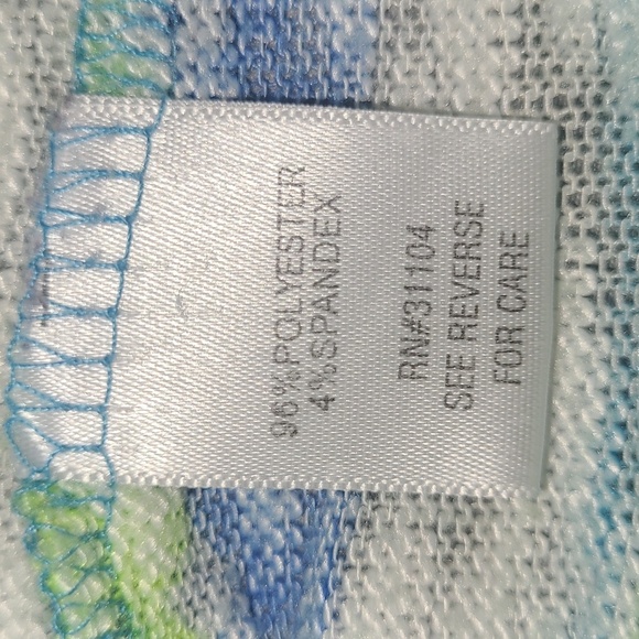 Tunic Top Patchwork Knit Blue Neon Green White Hankercheif Hem Elbow Sleeves - Picture 7 of 9